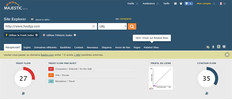 exemple d'analyse de Trust flow avec Majestic