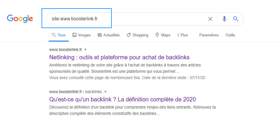 vérifier la présence d'un site sur Google